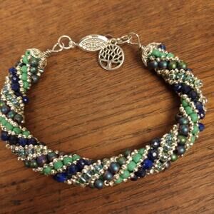 HANDMADE Russian Spiral Bracelet Lapis Hematite  7 ½"  Casual Preppy Festival